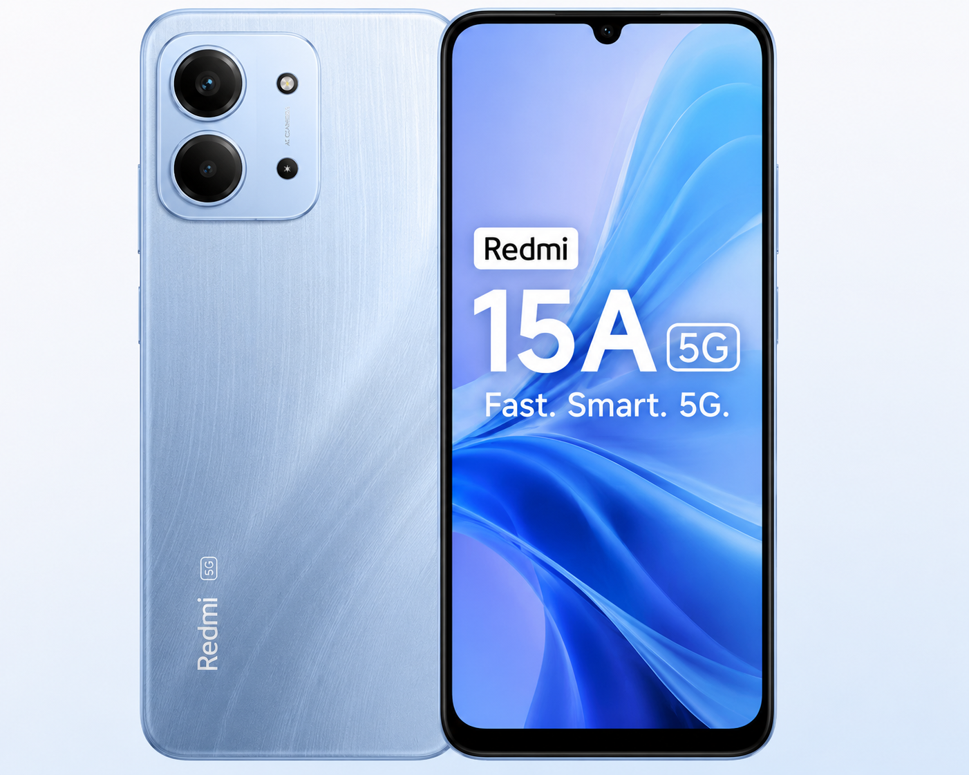Redmi 15A 5G smartphone front and back view with large display and fast charging – Best 5G Smartphones Under 15000